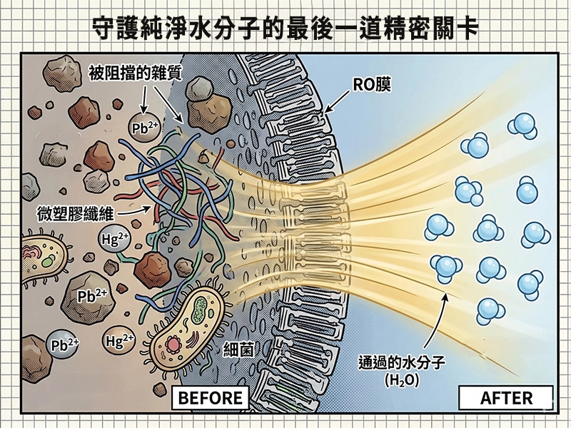 RO膜逆滲透原理，攔截細菌、重金屬與微塑膠