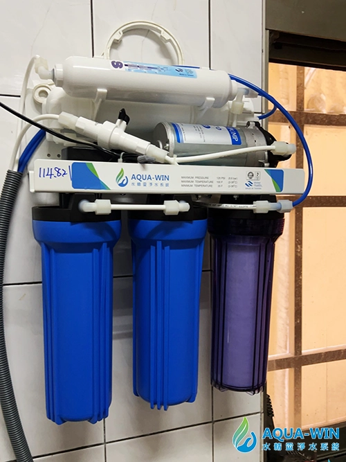 彰化田中大樓安裝 HY-3034 組合架傳統 RO 純水機，五道過濾配置