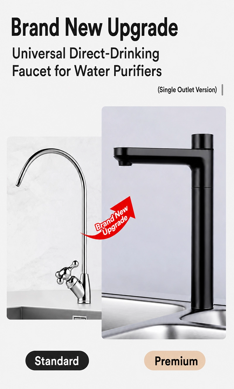 Upgraded single outlet direct drinking faucet for water purifiers with modern black kitchen design