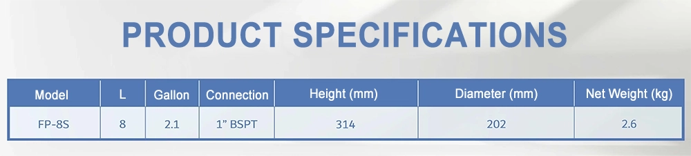 FP-8S steel pressure tank structure diagram with butyl rubber diaphragm for water purifier system