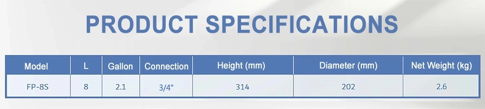 FP-8S steel pressure tank structure diagram with butyl rubber diaphragm for water purifier system