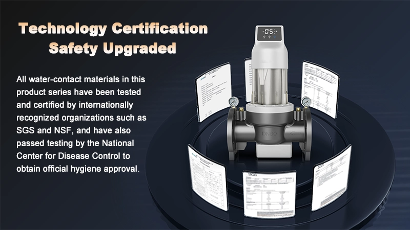 Industrial water filtration system with certified water-contact materials tested by SGS and NSF for safety and hygiene compliance